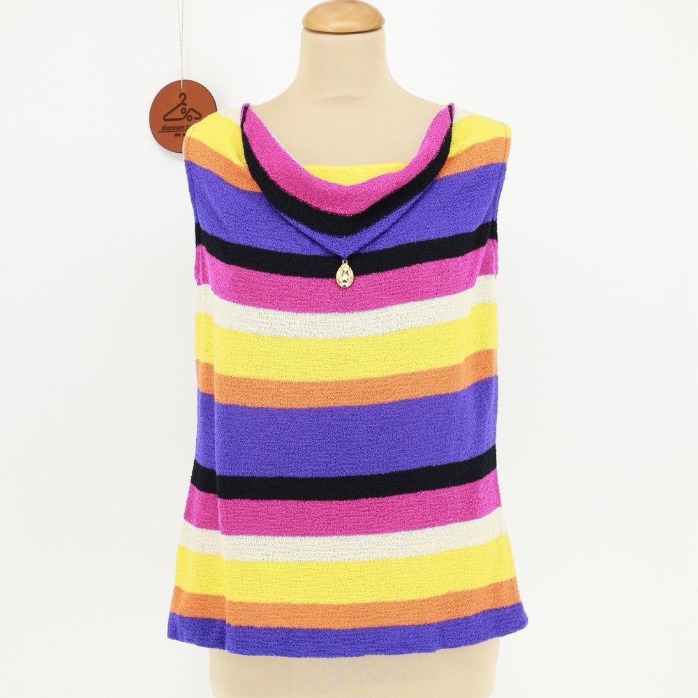 St. John‎ Santana Knit Multi-Striped Cowl Neck Sleeveless Top Size Medium